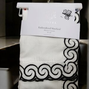 Hotel Matelasse Luxury Fabric Embroidered Shower Curtain -White and Black Scroll